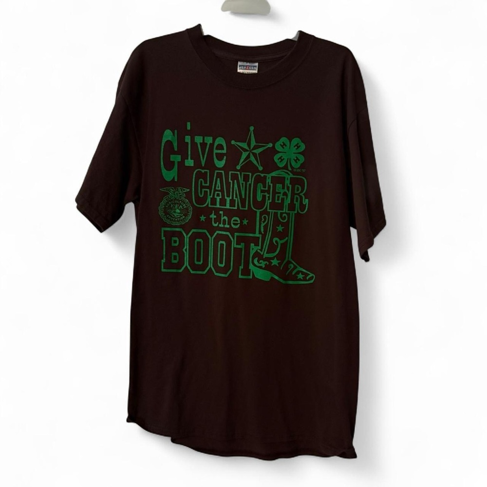 Jerzees 4H Brown & Green Give Cancer the Boot TShirt - Picture 1 of 3